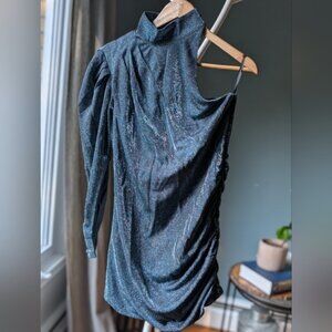 Shimmering One-Shoulder Dress in Black And Blue